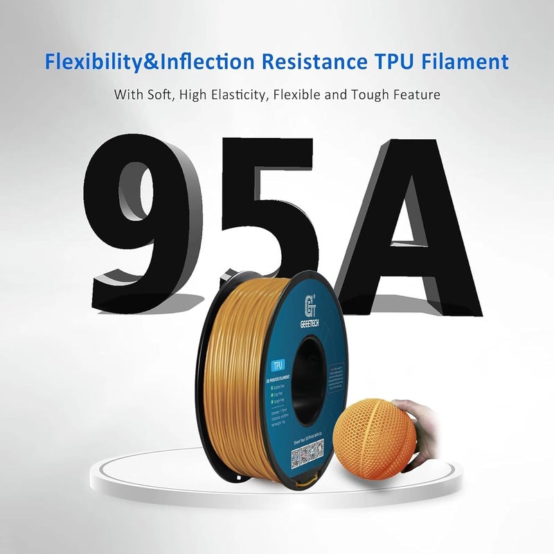 Geeetech TPU Filament 1.75mm, Shore 95A – Flexible 3D Printer Filament with High Elasticity, 1KG (2.2lbs) Spool, Dimensional Accuracy ±0.03mm, Fits Most FDM Printers (Gold) - Image 2